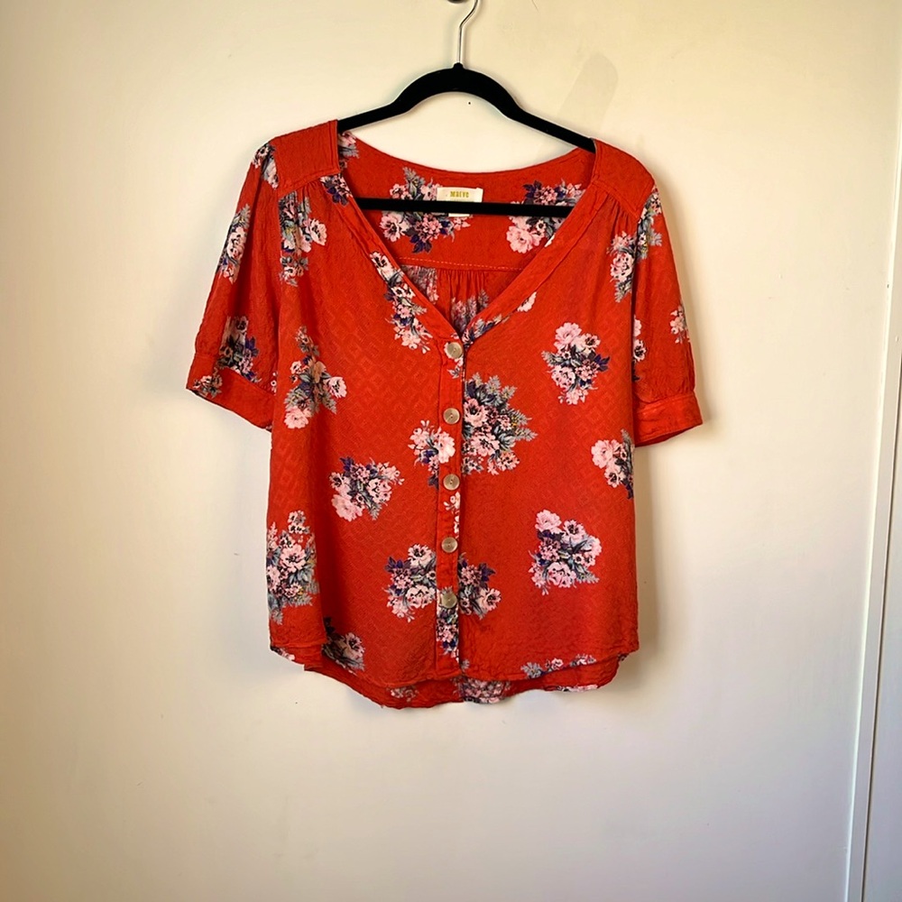 Maeve Red Floral Button-Front Blouse